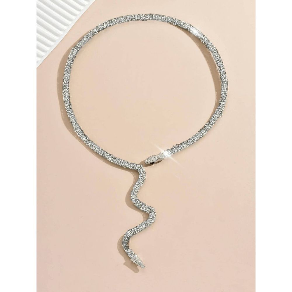✨💎🐍 Snake Rhinestone Bendable Design Blingy Statement Open Choker Necklace NEW - Picture 15 of 17
